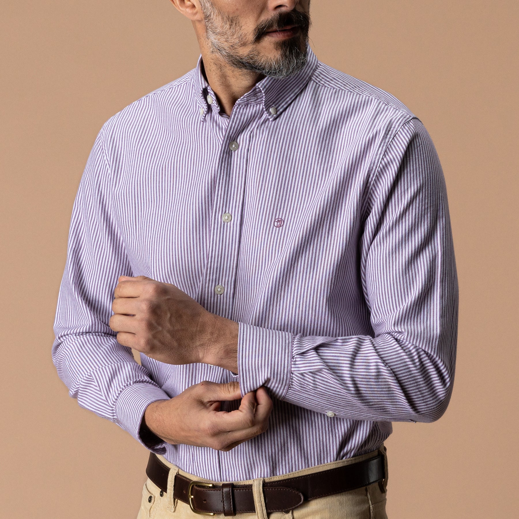 Cotton Oxford Sport Shirt - Collins Stripe - Aubergine