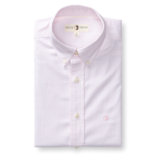 Cotton Oxford Sport Shirt - Collins Stripe - Pale Pink