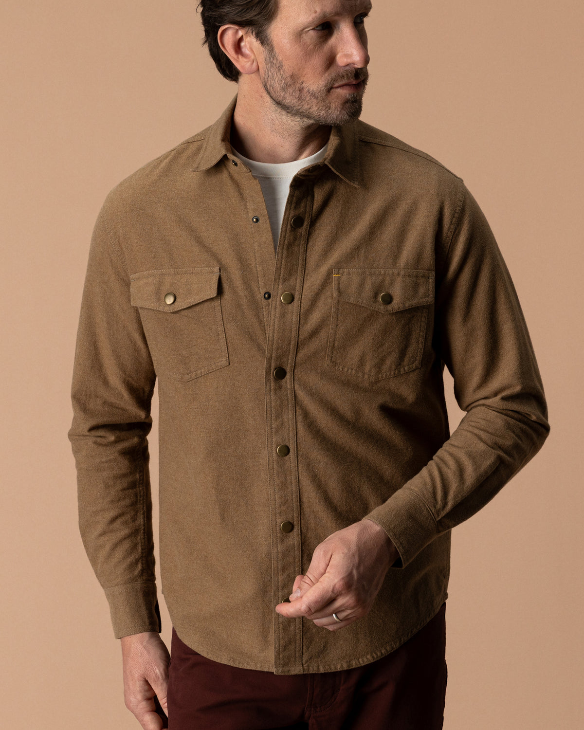 Brushed Canvas Snap Shirt - Pyne Solid - Bronze Brown
