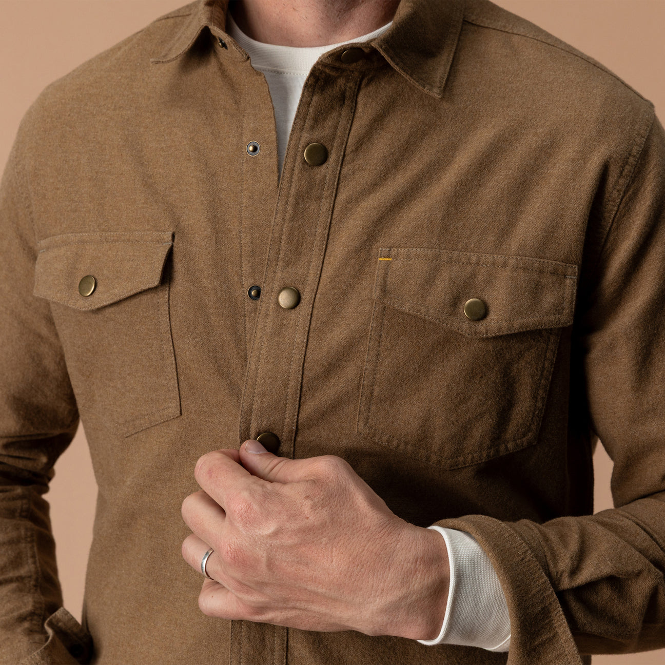 Brushed Canvas Snap Shirt - Pyne Solid - Bronze Brown