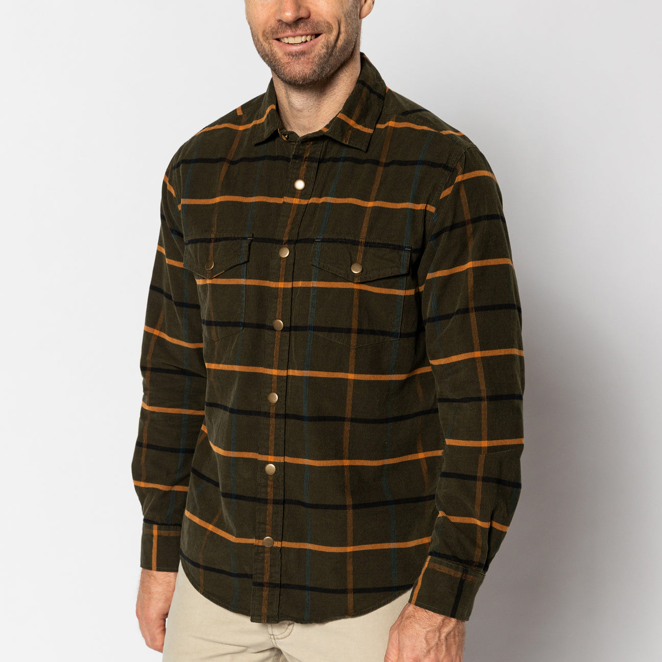 Corduroy Plaid Snap Shirt - Bankston Plaid - Deep Olive