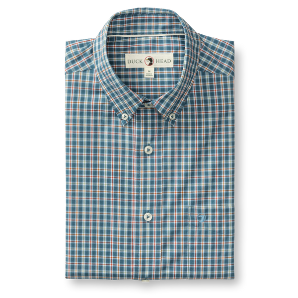 Performance Poplin Sport Shirt - Fallon Plaid - Teal Blue