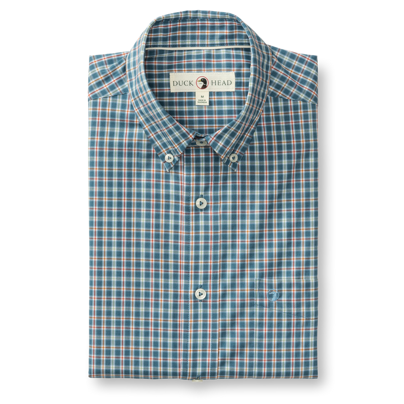 Performance Poplin Sport Shirt - Fallon Plaid - Teal Blue