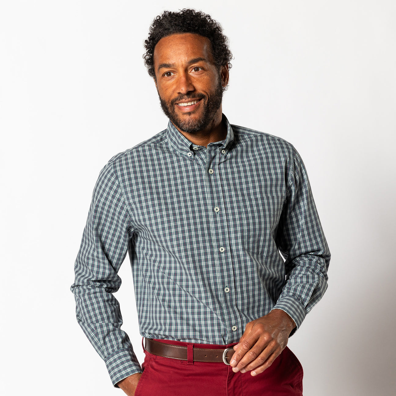 Cotton Cashmere Poplin Sport Shirt - Cody Plaid - Orion Blue