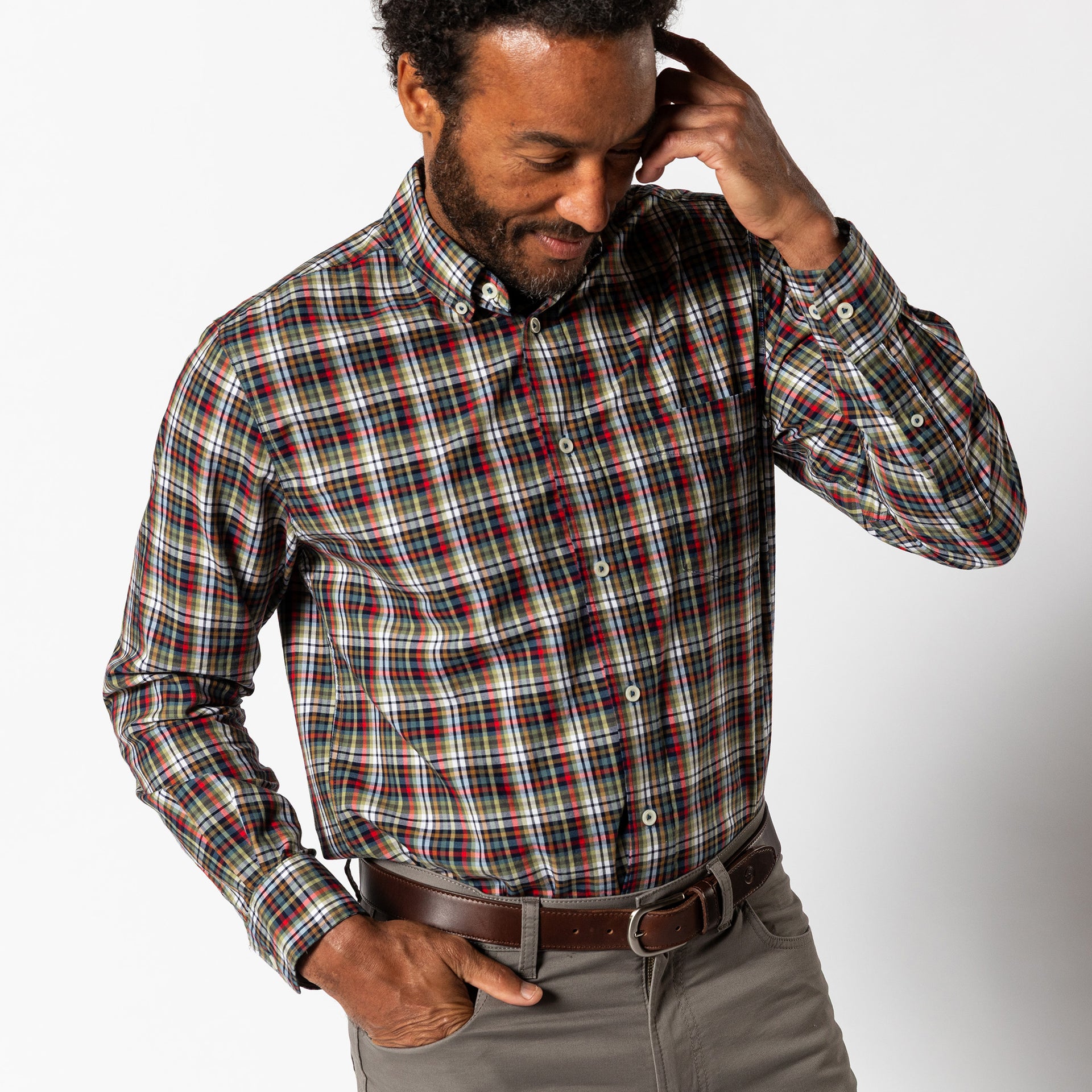 Cotton Twill Sport Shirt - Baley Plaid - Maritime Blue