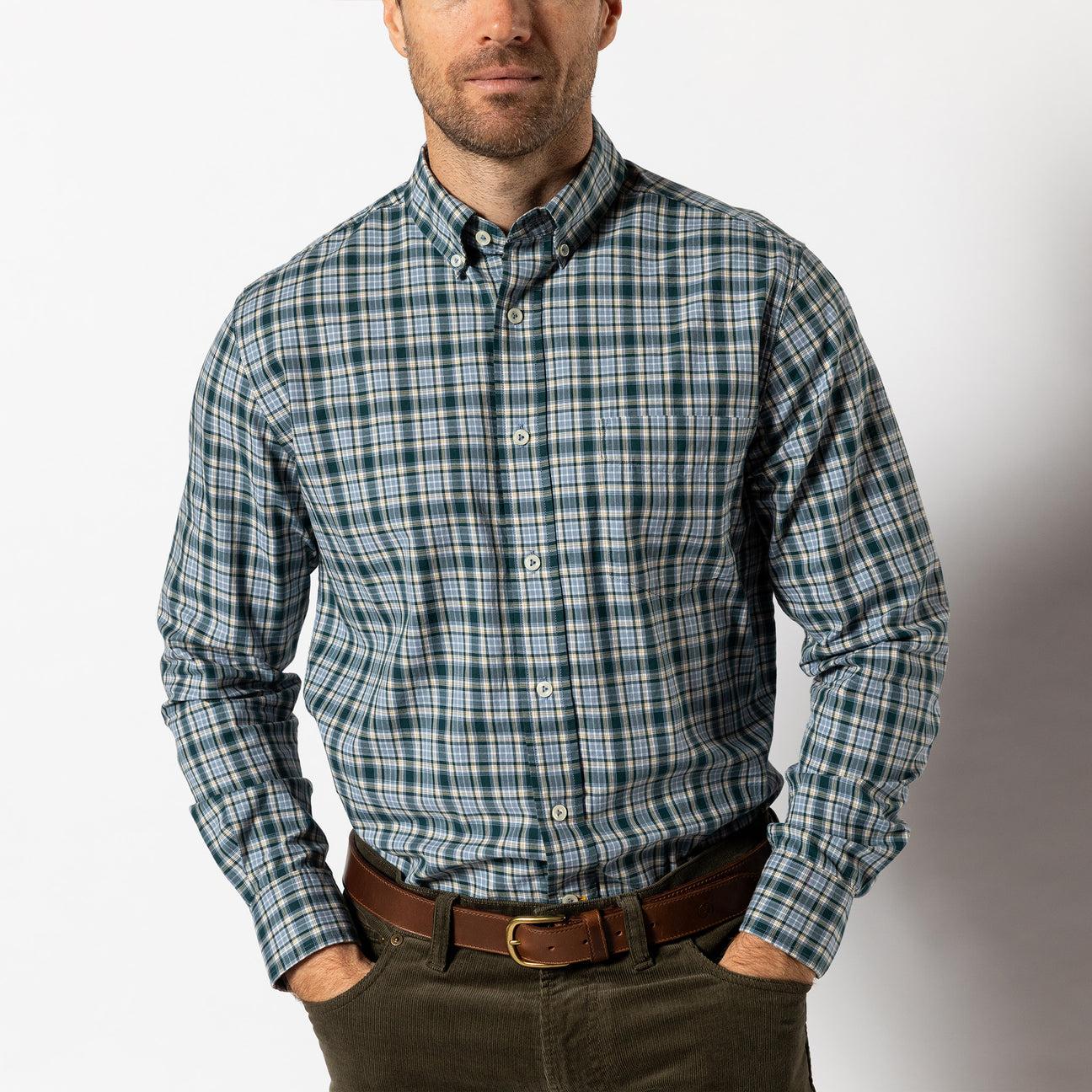 Cotton Twill Sport Shirt - Lanier Plaid - Emerald Green
