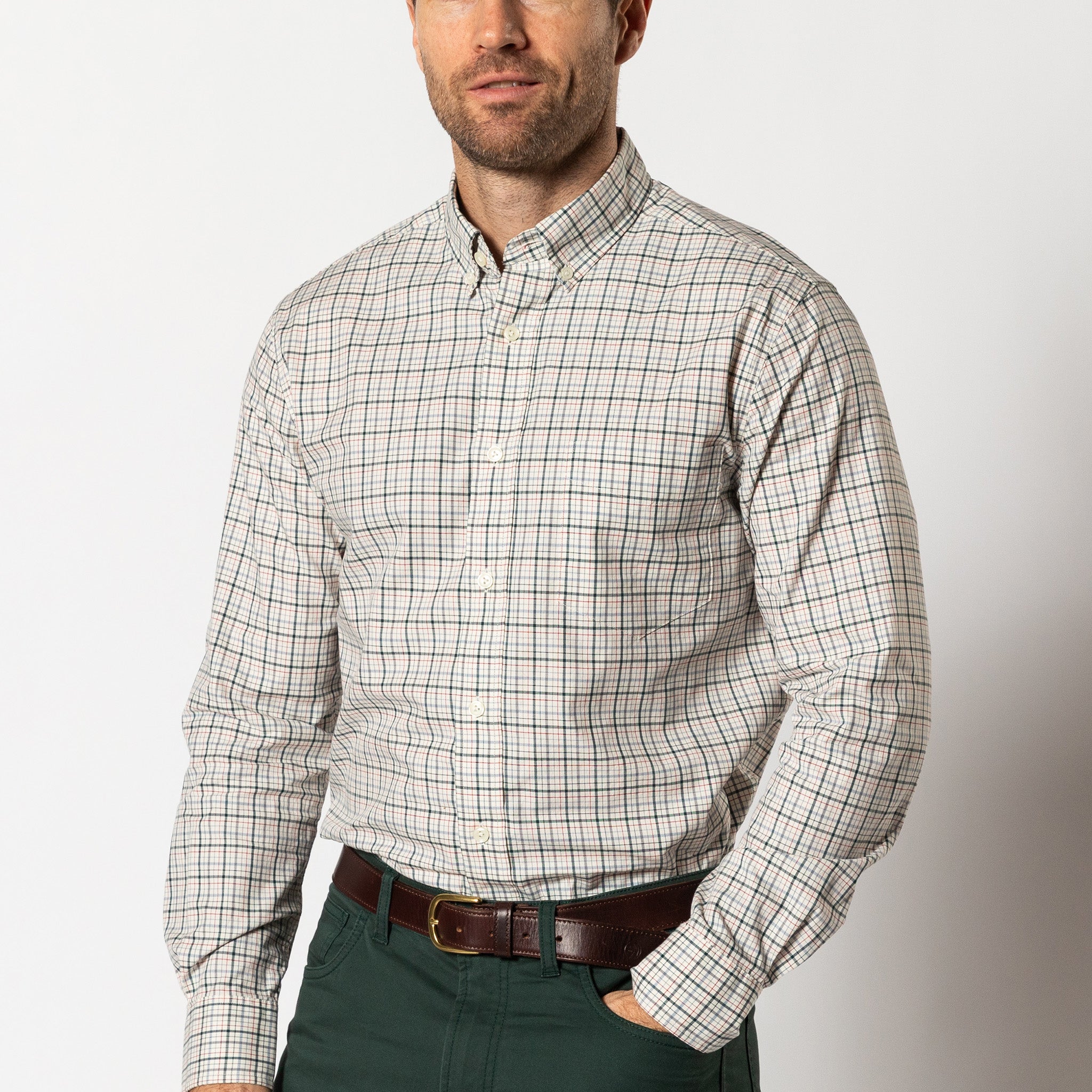 Cotton Twill Sport Shirt - Cooper Plaid - Emerald Green