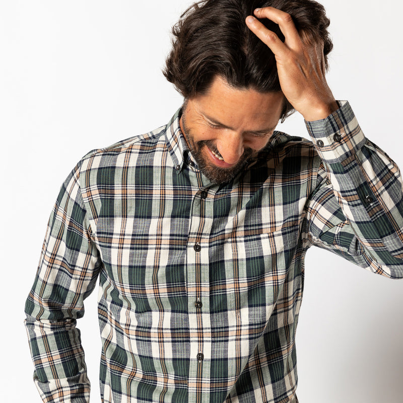 Cotton Slub Sport Shirt - Huntington Plaid - Duck Green