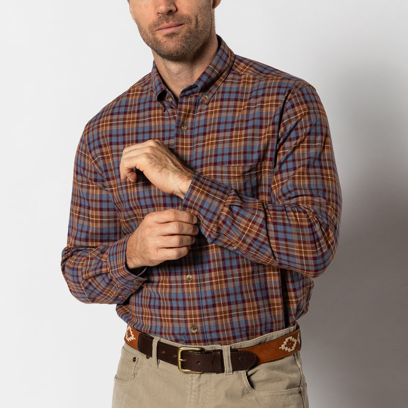 Cotton Wool Sport Shirt - Houser Plaid - Saddle Brown