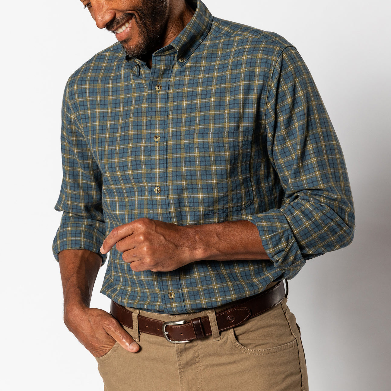 Cotton Wool Sport Shirt - Mercer Plaid - Orion Blue