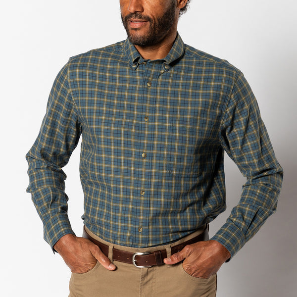 Cotton Wool Sport Shirt - Mercer Plaid - Orion Blue