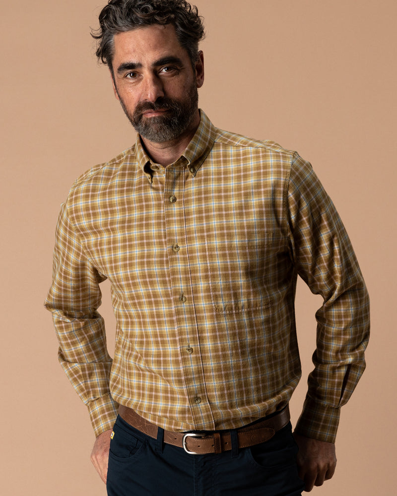 Cotton Wool Sport Shirt - Dearing Plaid - Bronze Brown