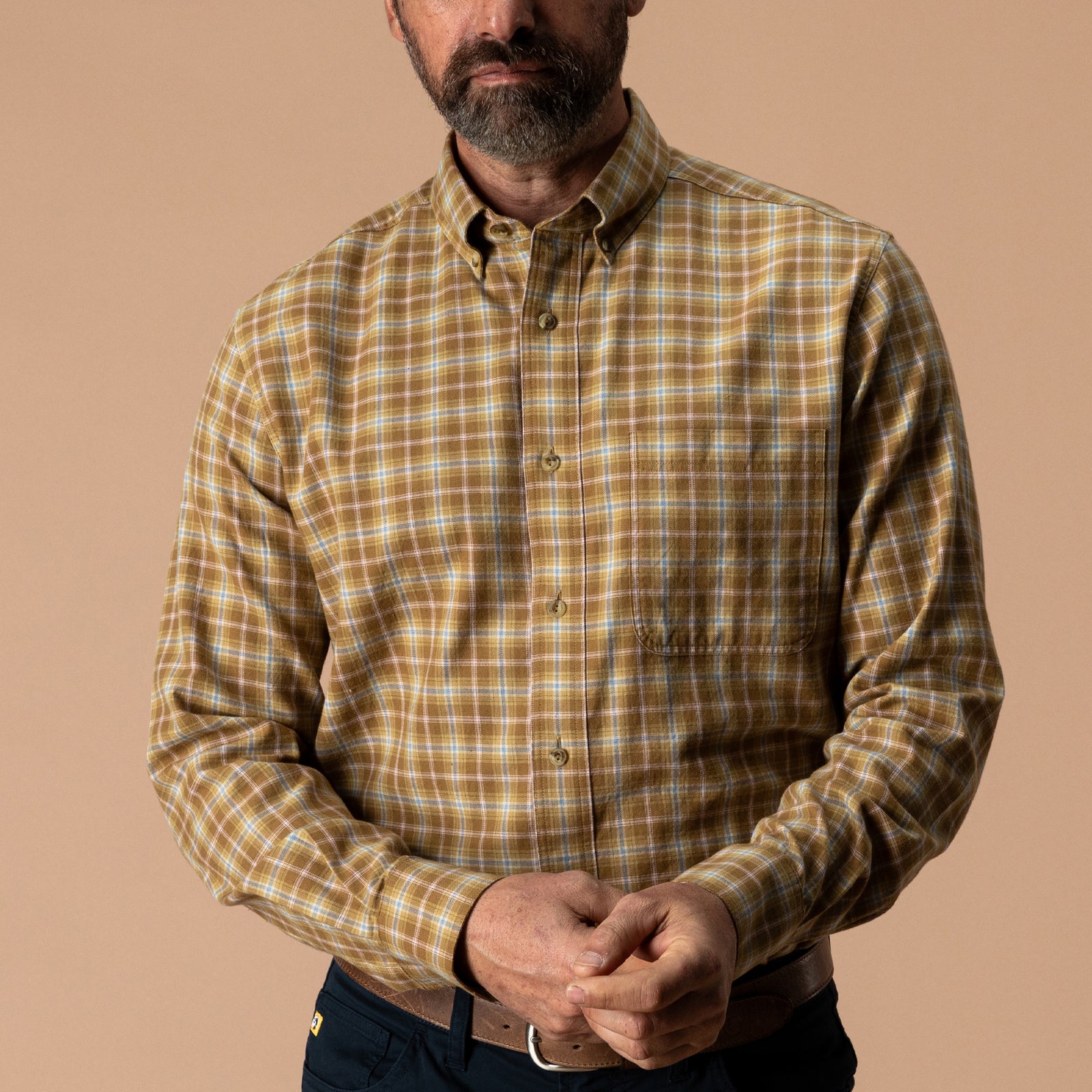 Cotton Wool Sport Shirt - Dearing Plaid - Bronze Brown