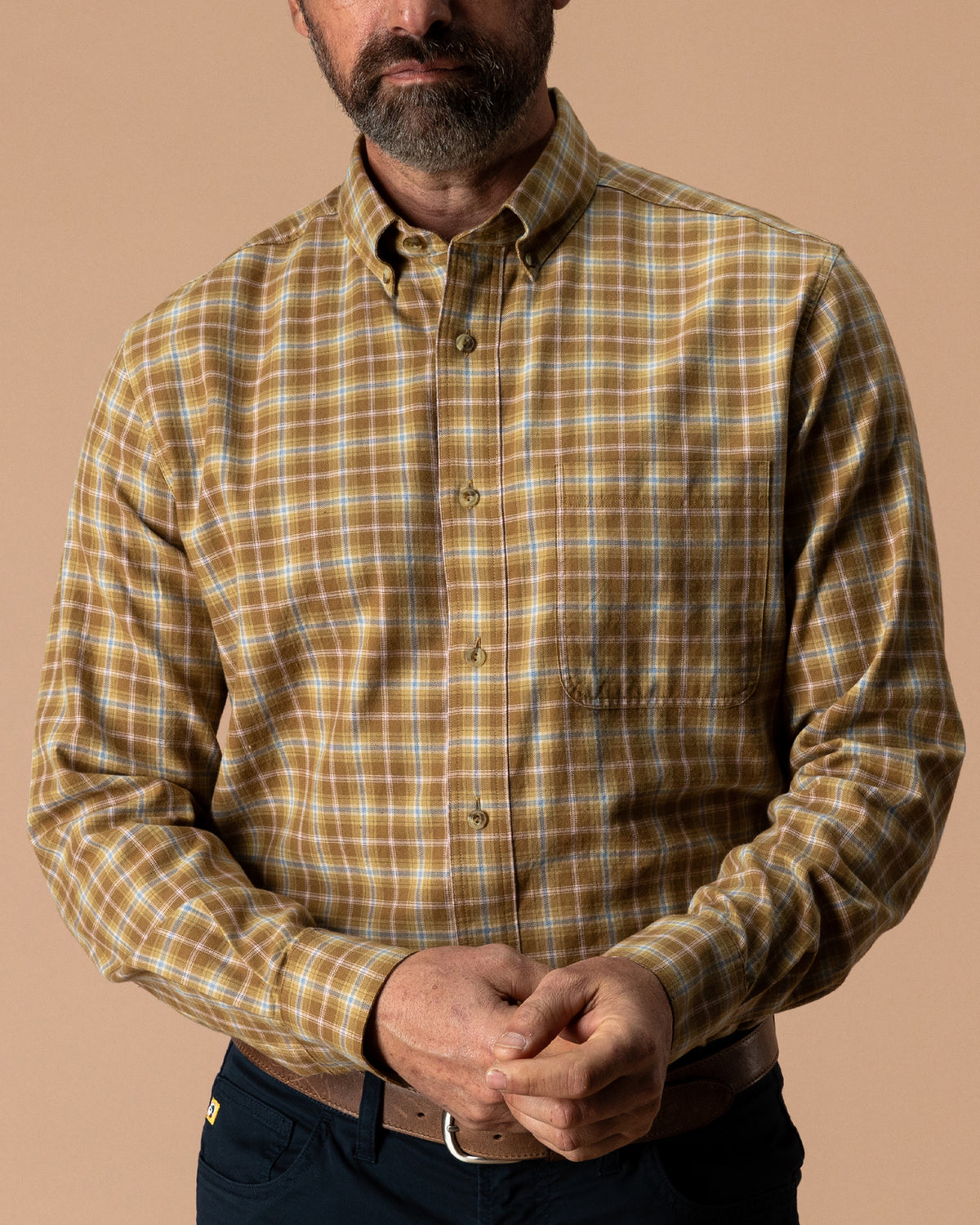 Cotton Wool Sport Shirt - Dearing Plaid - Bronze Brown