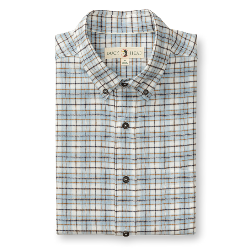Cotton Flannel Sport Shirt - Layne Plaid - Glacier Blue