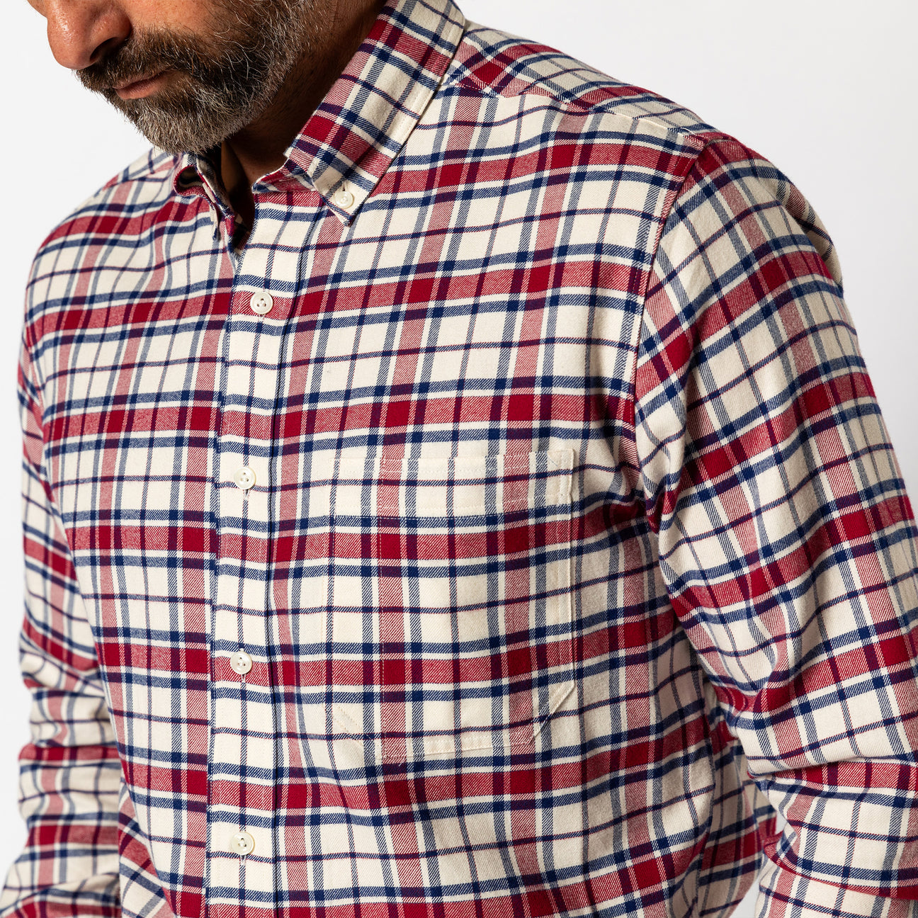 Cotton Flannel Sport Shirt - Bradner Plaid - Rio Red