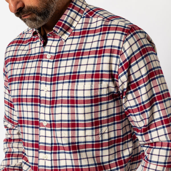 Cotton Flannel Sport Shirt - Bradner Plaid - Rio Red