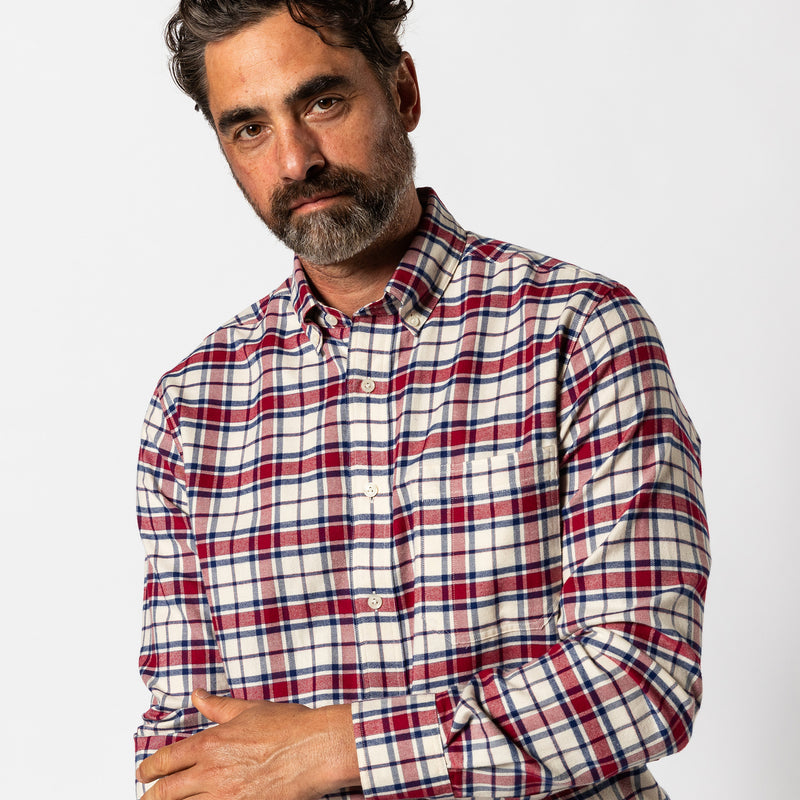 Cotton Flannel Sport Shirt - Bradner Plaid - Rio Red