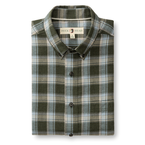 Cotton Flannel Sport Shirt - Hank Plaid - Deep Olive Heather