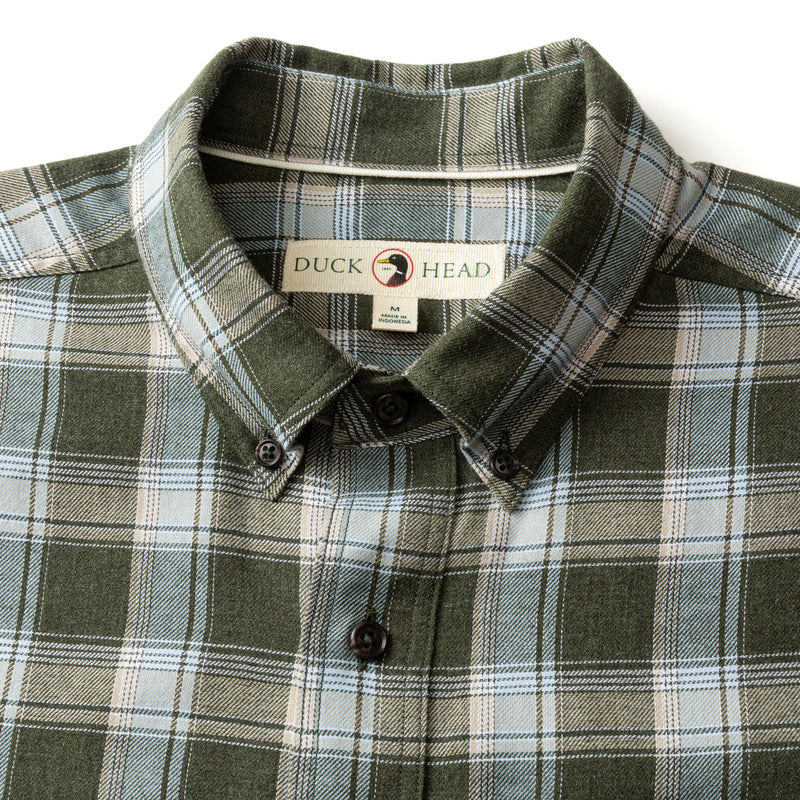 Cotton Flannel Sport Shirt - Hank Plaid - Deep Olive Heather