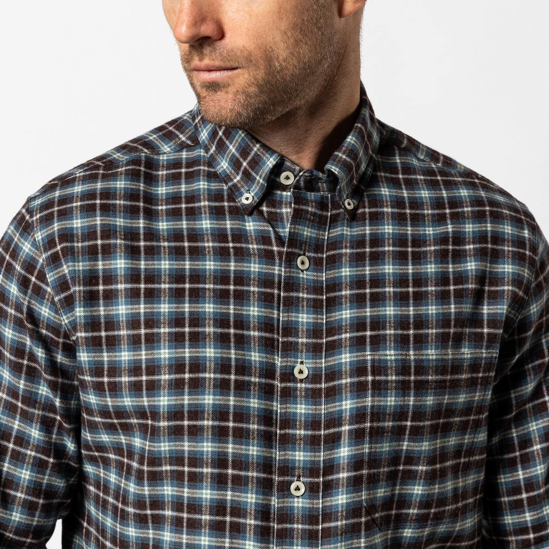 Cotton Flannel Sport Shirt - Calvin Plaid - Dark Brown Heather