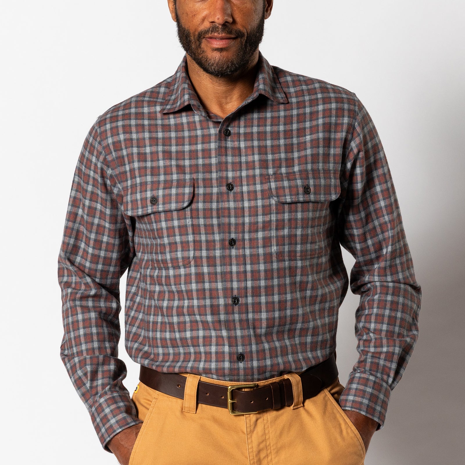 Performance Flannel Sport Shirt - Ballard Plaid - Burnt Brick