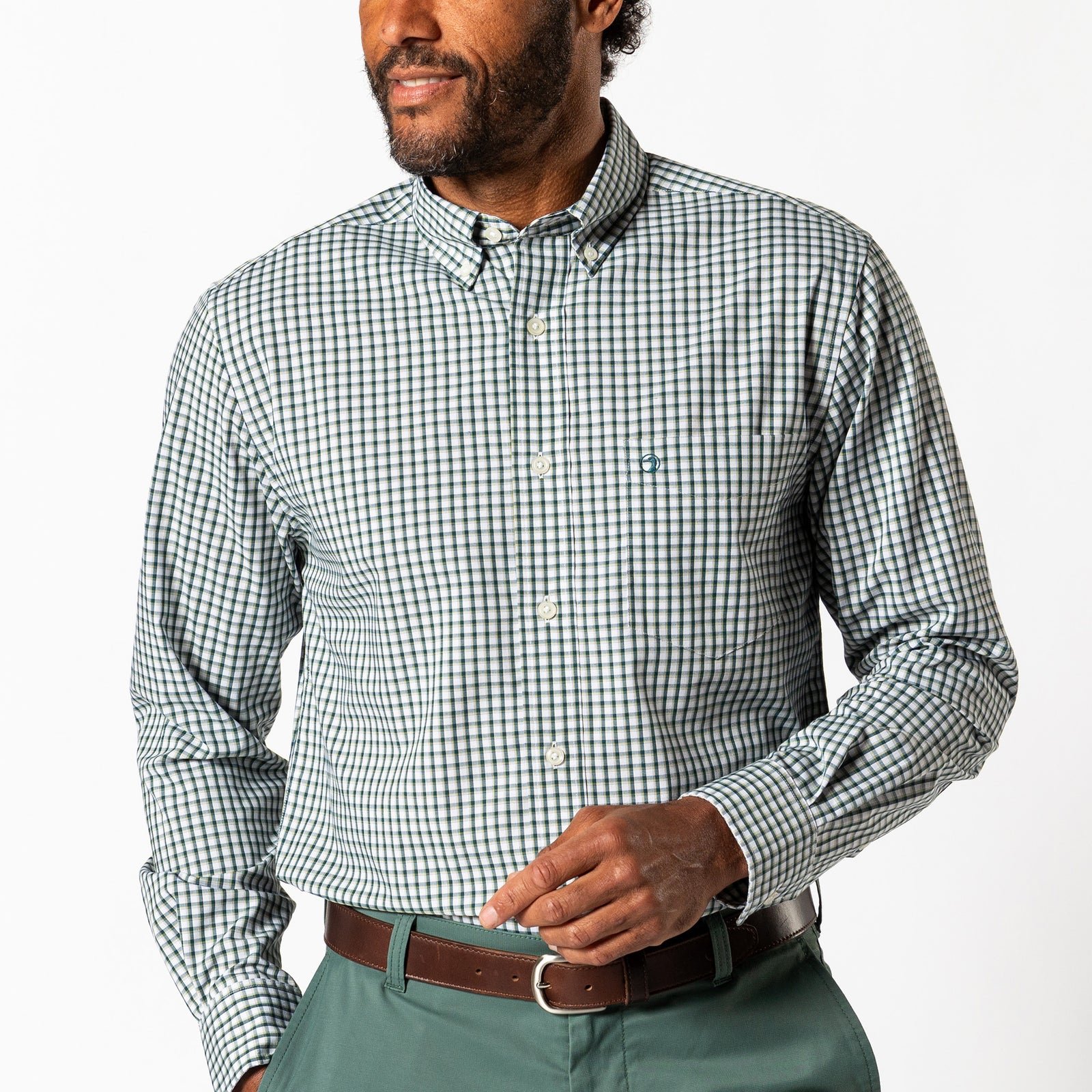 Performance Poplin Sport Shirt - Bryant Plaid - Emerald Green
