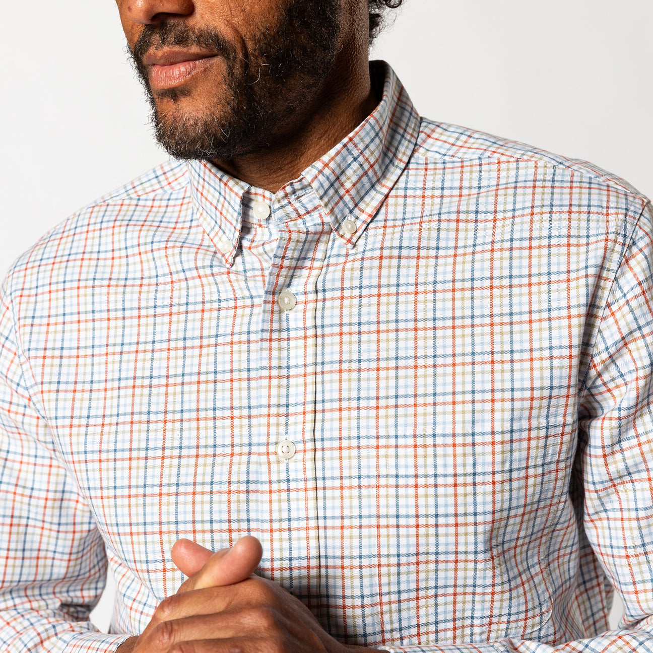 Cotton Oxford Sport Shirt - Bennet Plaid - Burnt Brick