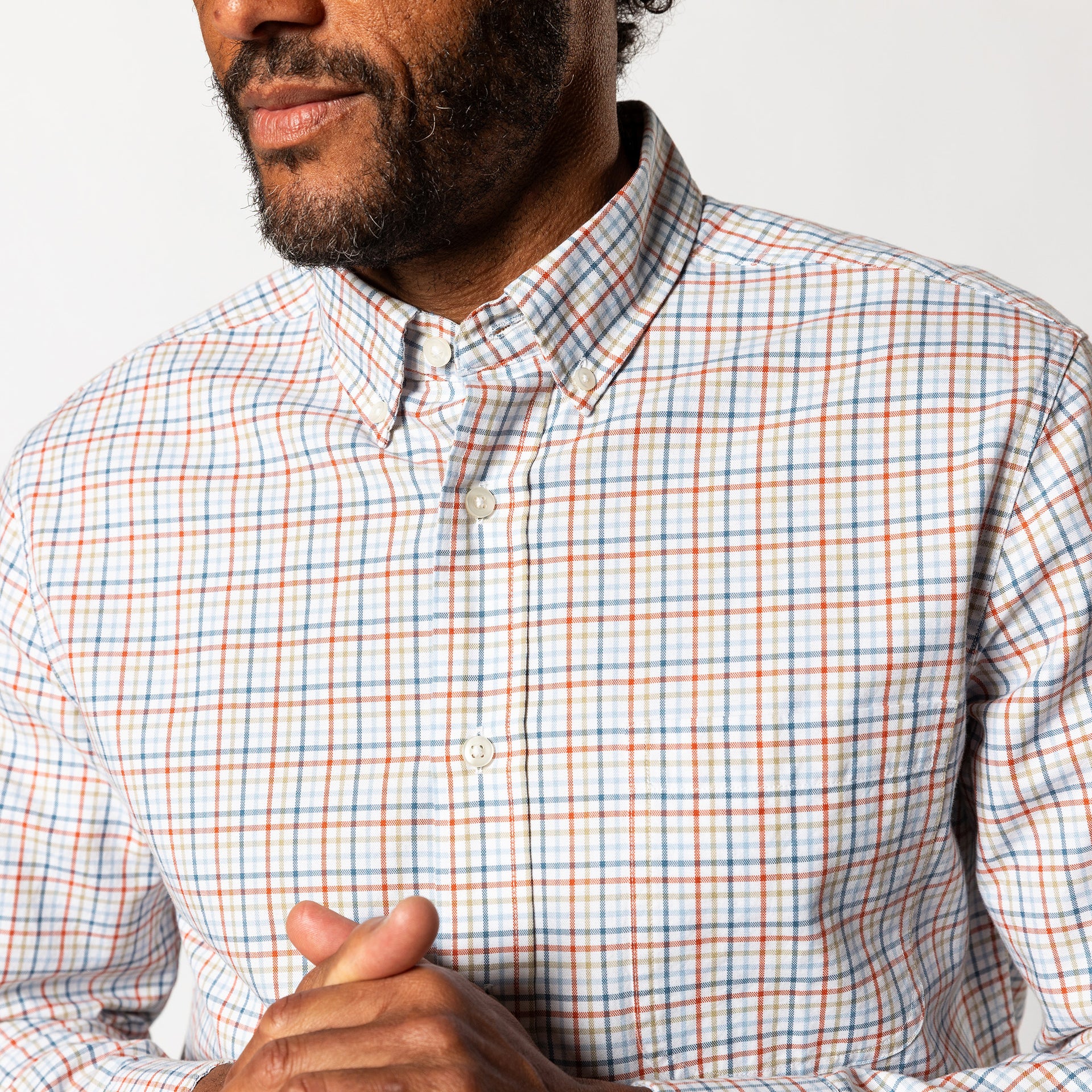 Cotton Oxford Sport Shirt - Bennet Plaid - Burnt Brick