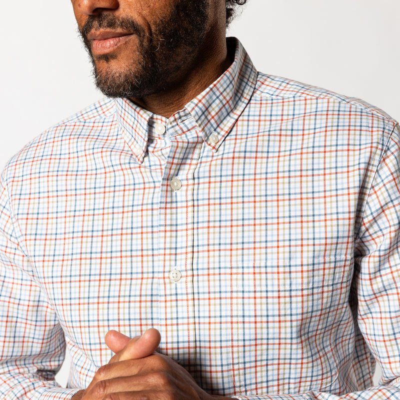 Cotton Oxford Sport Shirt - Bennet Plaid - Burnt Brick