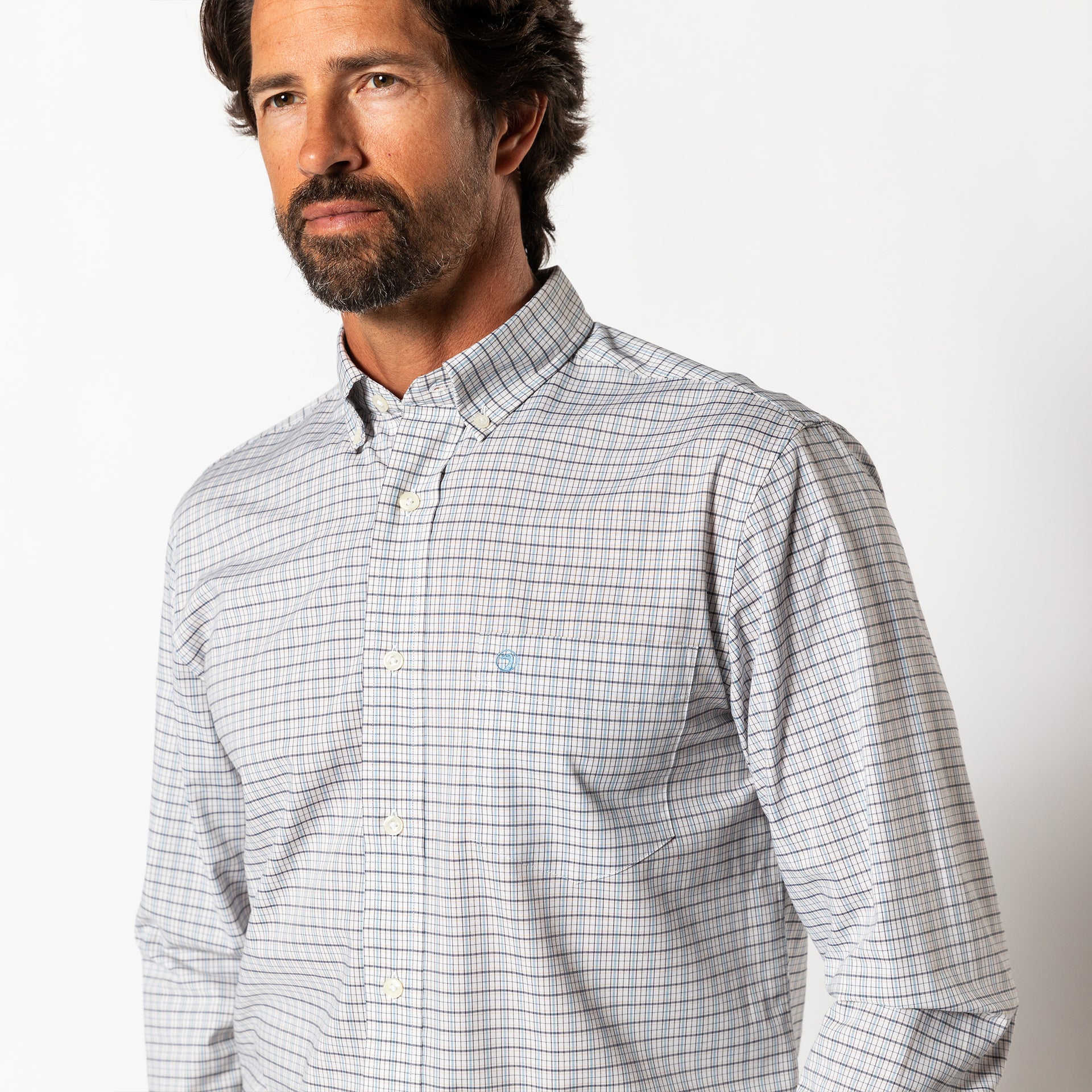 Performance Poplin Sport Shirt - Edison Plaid - Glacier Blue