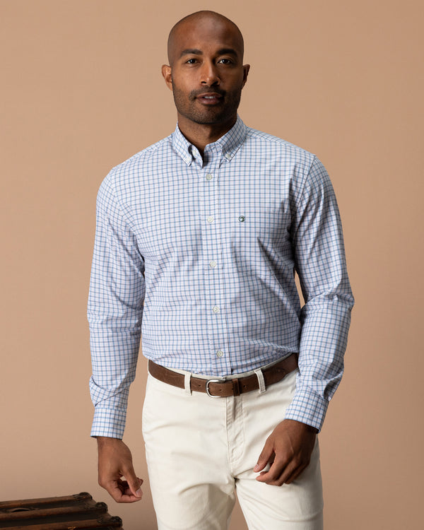 Performance Poplin Sport Shirt - Edison Plaid - Midnight Teal