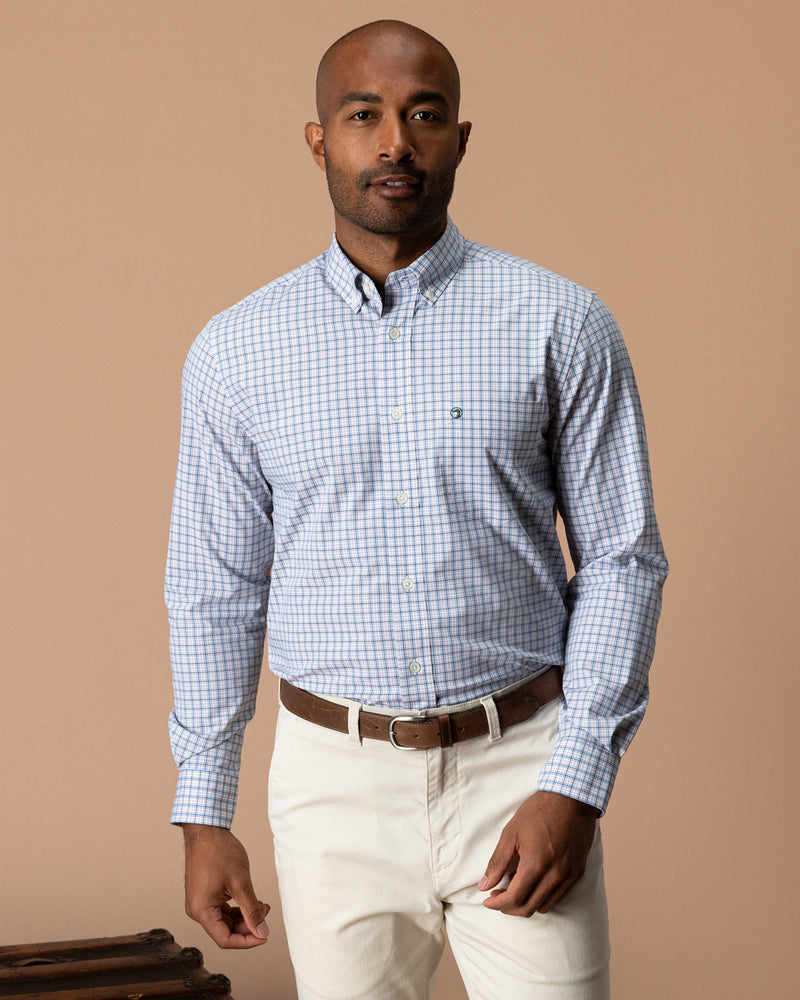 Performance Poplin Sport Shirt - Edison Plaid - Midnight Teal