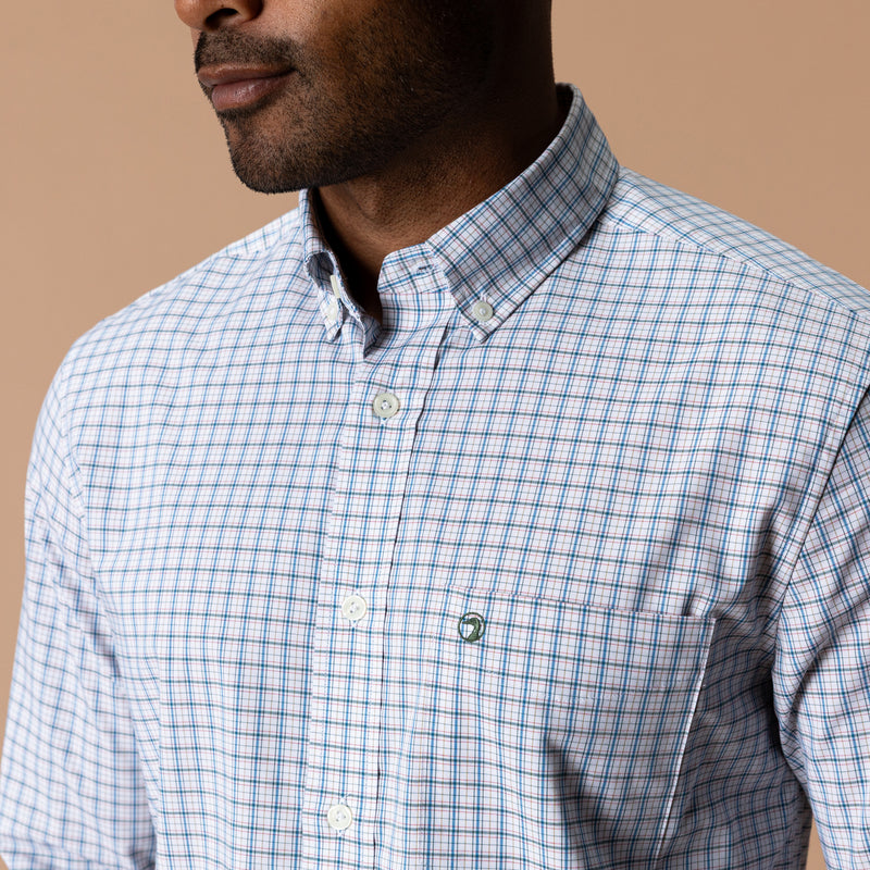 Performance Poplin Sport Shirt - Edison Plaid - Midnight Teal