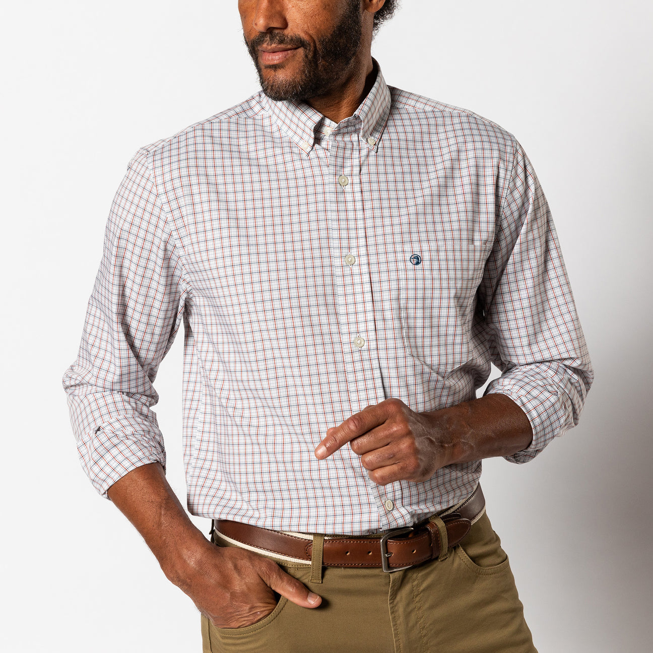 Performance Poplin Sport Shirt - Edison Plaid - Burnt Brick
