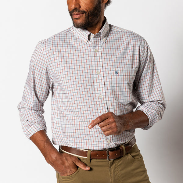 Performance Poplin Sport Shirt - Edison Plaid - Burnt Brick