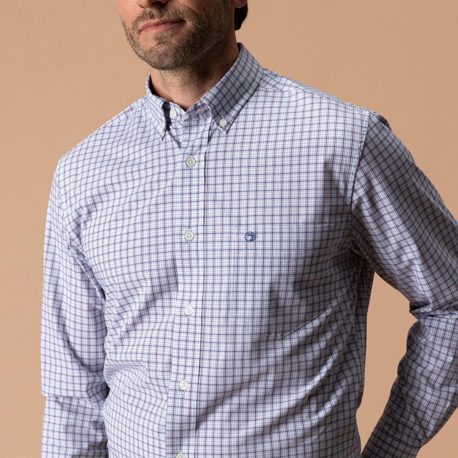Performance Poplin Sport Shirt - Edison Plaid - Navy Peony