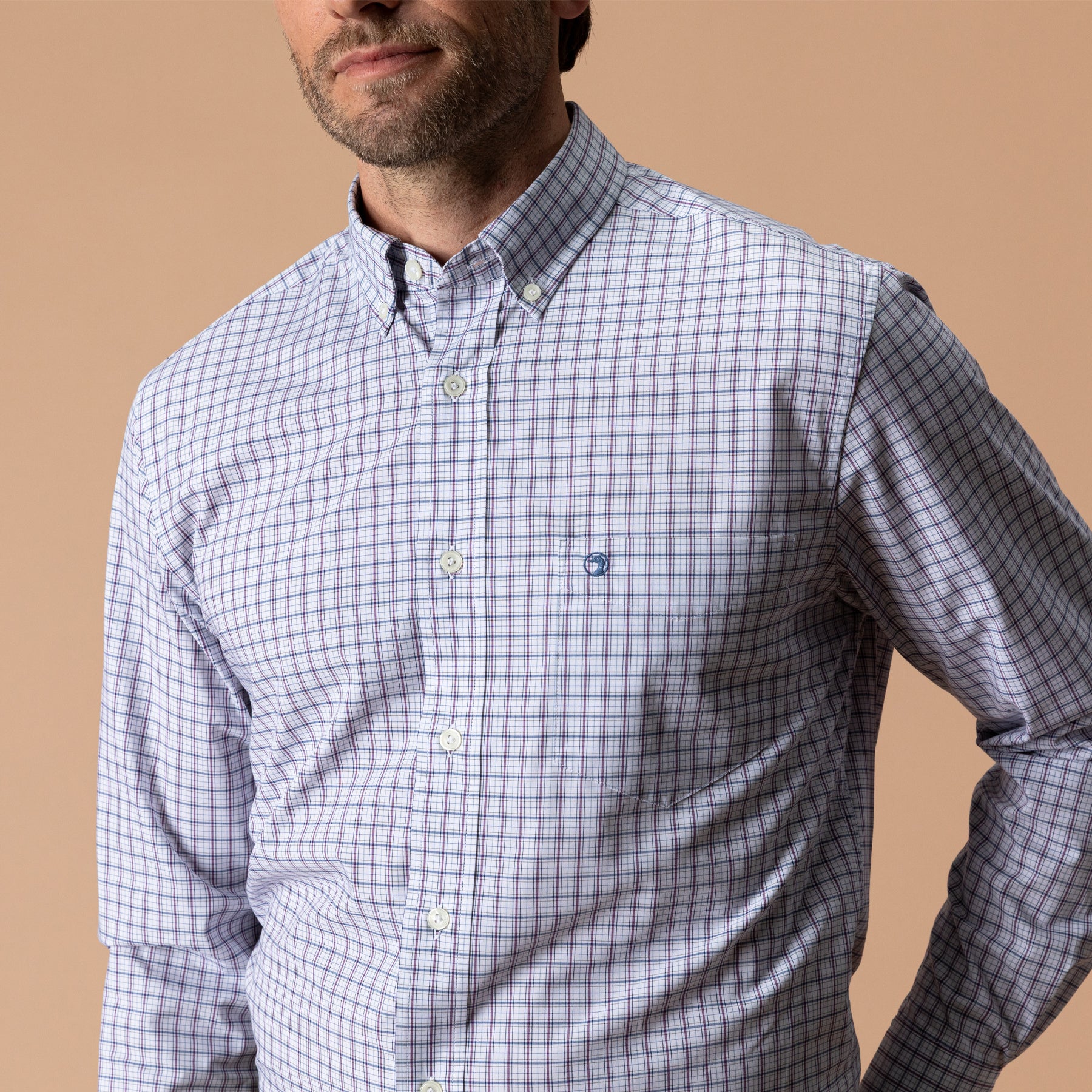 Performance Poplin Sport Shirt - Edison Plaid - Navy Peony