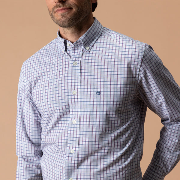 Performance Poplin Sport Shirt - Edison Plaid - Navy Peony