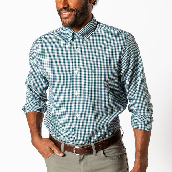 Performance Poplin Sport Shirt - Merill Gingham - Forest Green