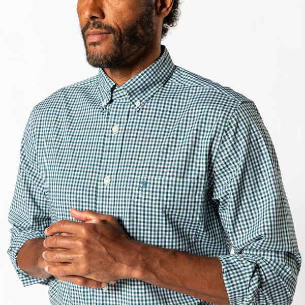 Performance Poplin Sport Shirt - Merill Gingham - Forest Green