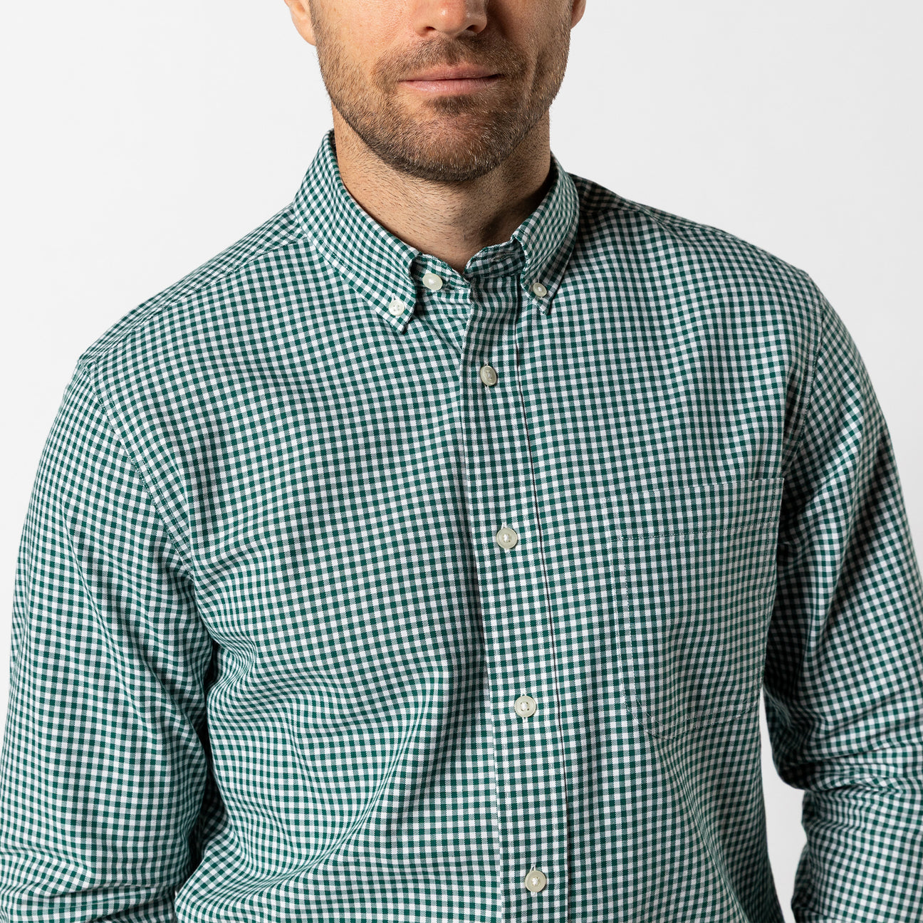 Cotton Oxford Sport Shirt - Ryder Gingham - Forest Green