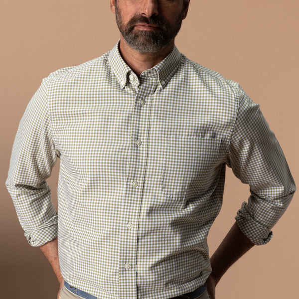Cotton Oxford Sport Shirt - Ryder Gingham - Mossed Stone