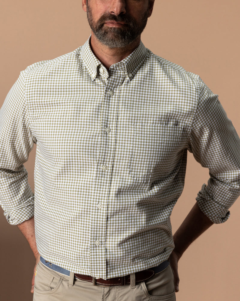 Cotton Oxford Sport Shirt - Ryder Gingham - Mossed Stone