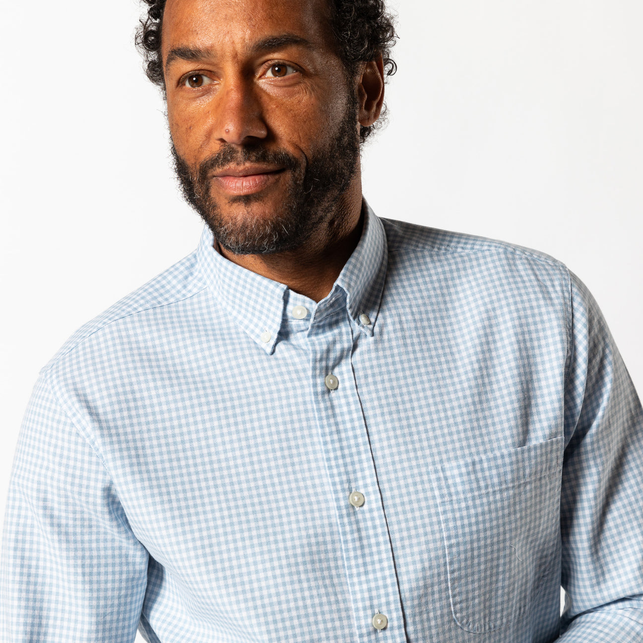 Cotton Oxford Sport Shirt - Ryder Gingham - Glacier Blue