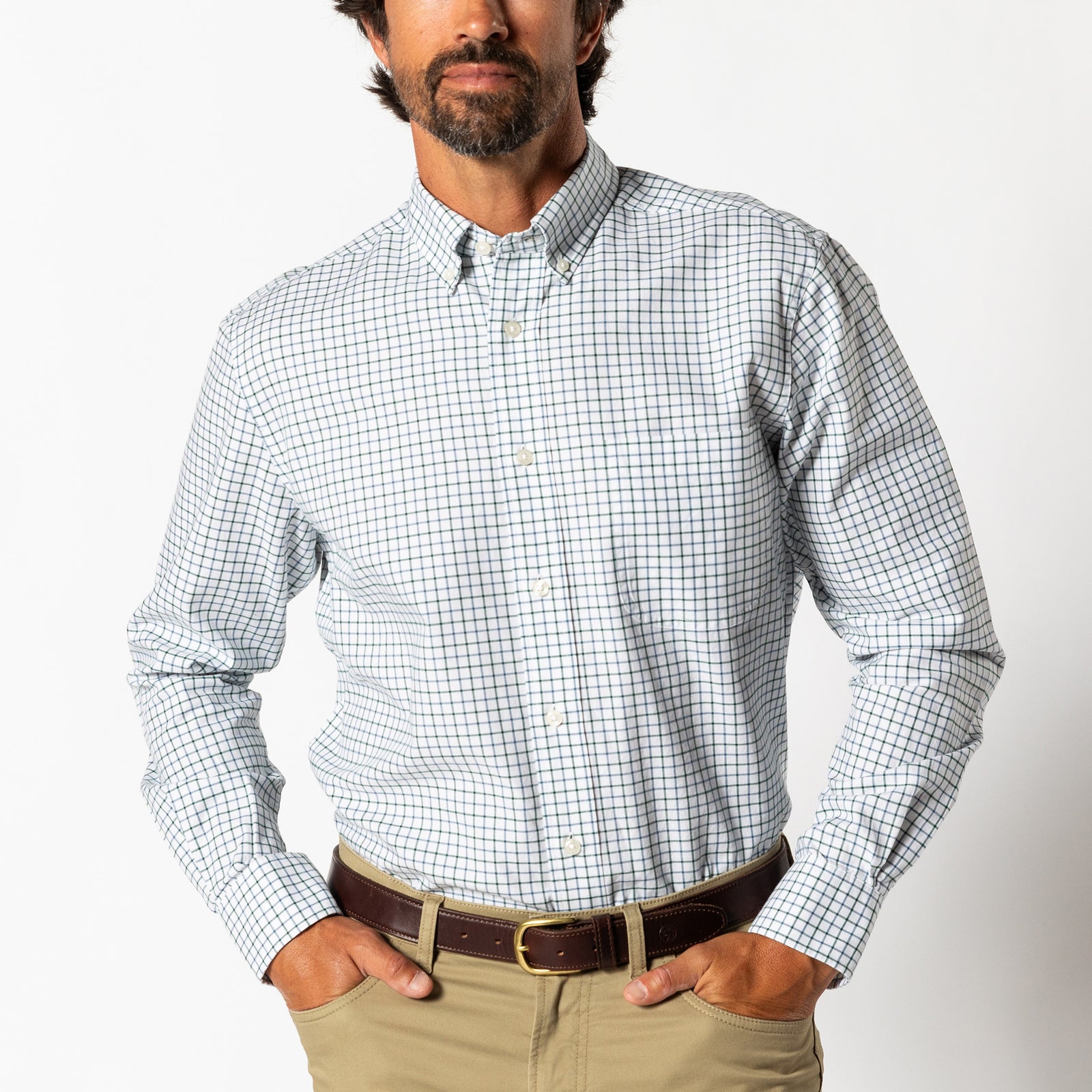 Cotton Oxford Sport Shirt - Kline Plaid - Forest Green