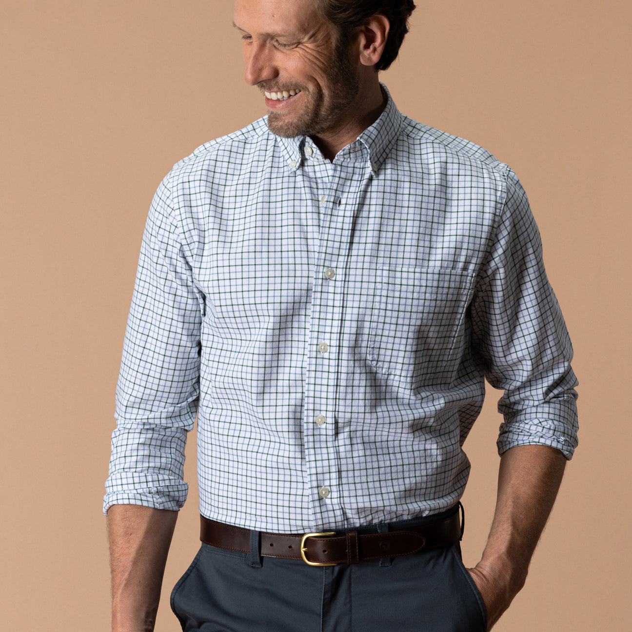 Cotton Oxford Sport Shirt - Kline Plaid - Hunter Green