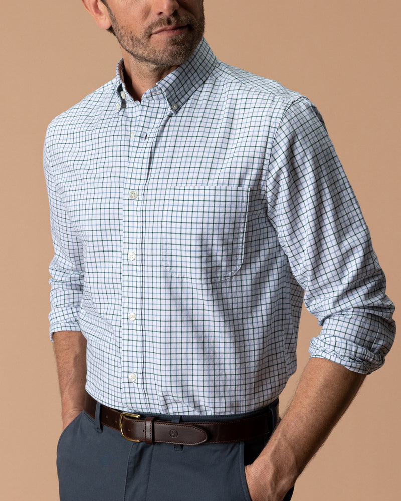 Cotton Oxford Sport Shirt - Kline Plaid - Hunter Green
