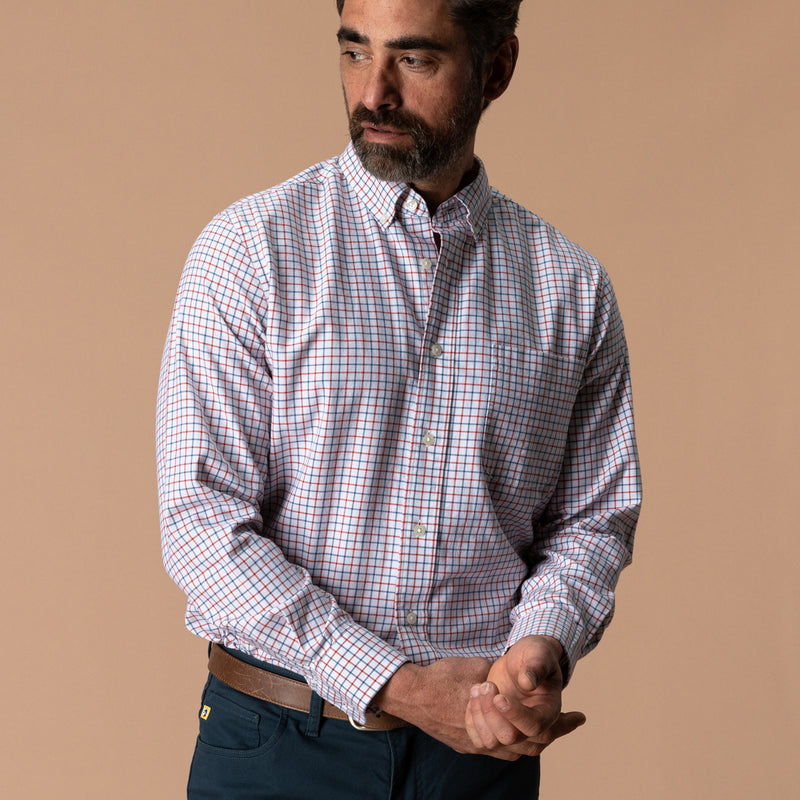 Cotton Oxford Sport Shirt - Kline Plaid - Burnt Sienna