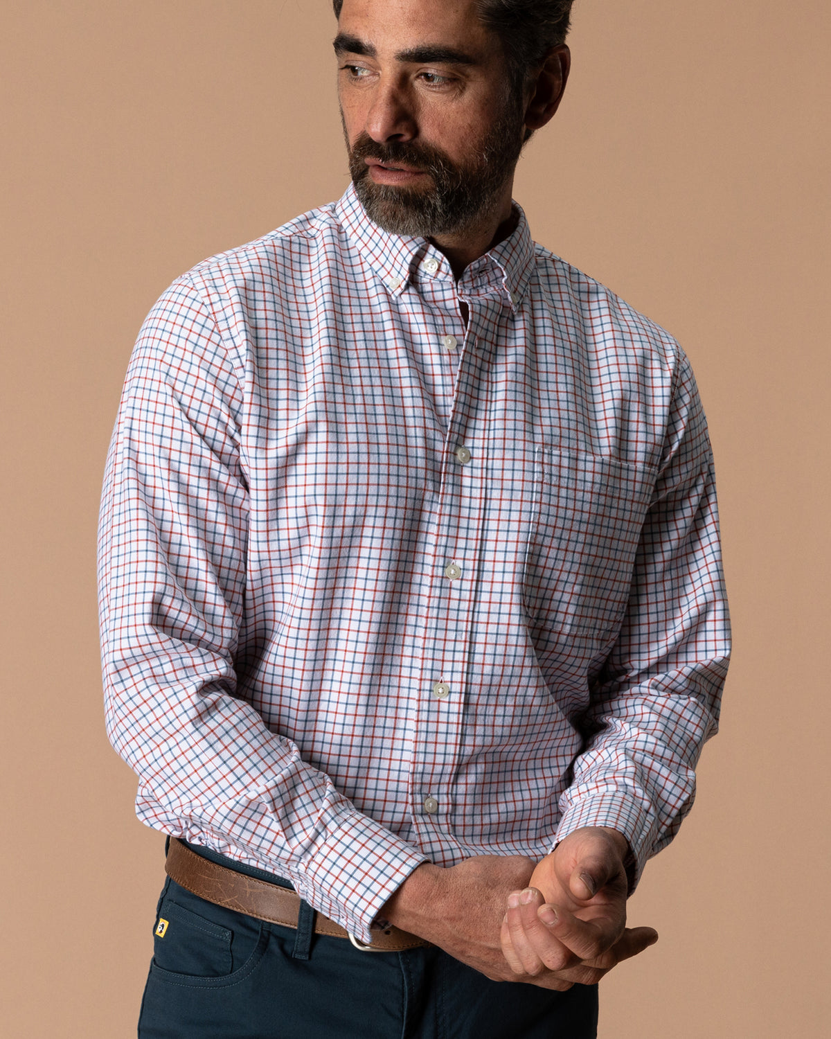 Cotton Oxford Sport Shirt - Kline Plaid - Burnt Sienna